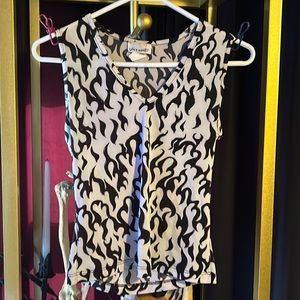 Y2K black and white flame tank top
